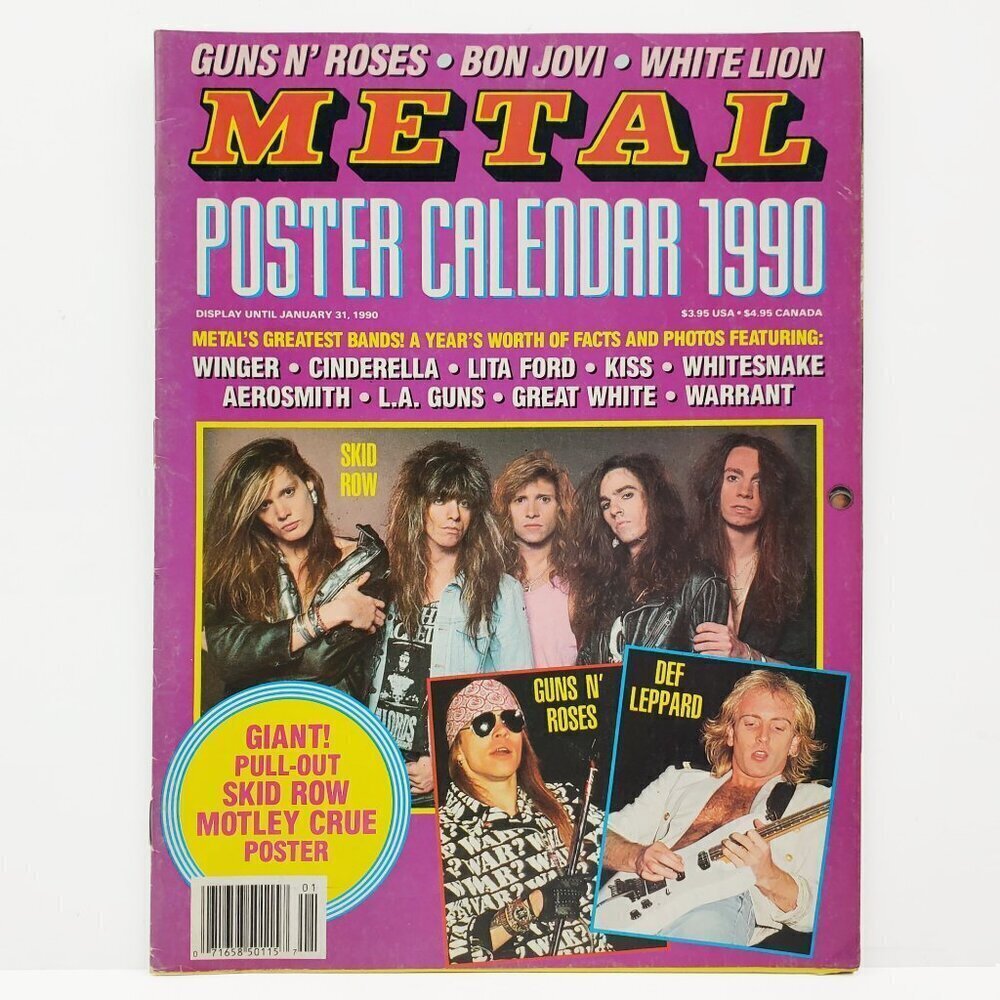 Metal Magazine Poster Calendar 1999 Vintage KISS Guns n Roses Motley Crue